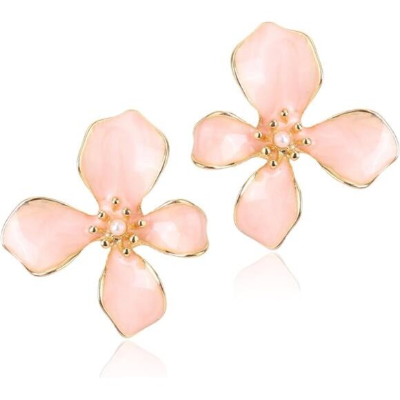 Floral Earrings for Women, Imitation Pearl Petal Studs Wedding Beach - Picture 1 of 8